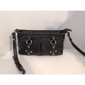 Y2K Coldwater Creek Black  Leather Crossbody Bag  Silver Buckle Accents Pockets